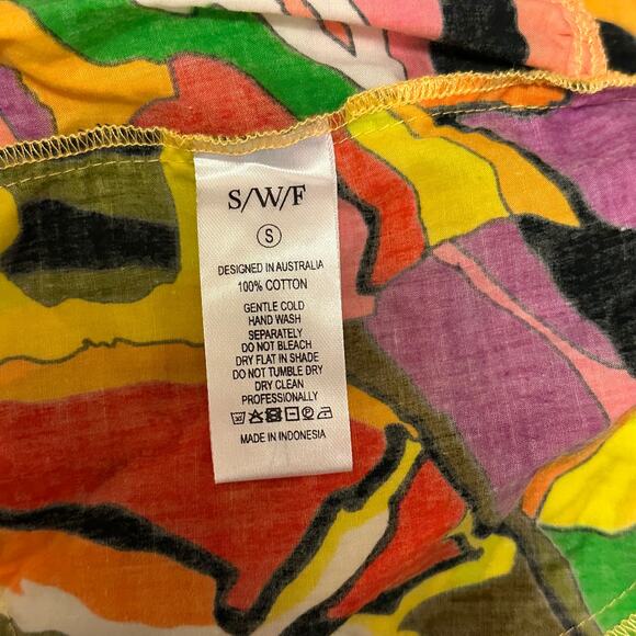 SWF Birds of Paradise A-Line Dress Smocked Square Neck Tie Shoulder Midi Floral - Picture 13 of 13